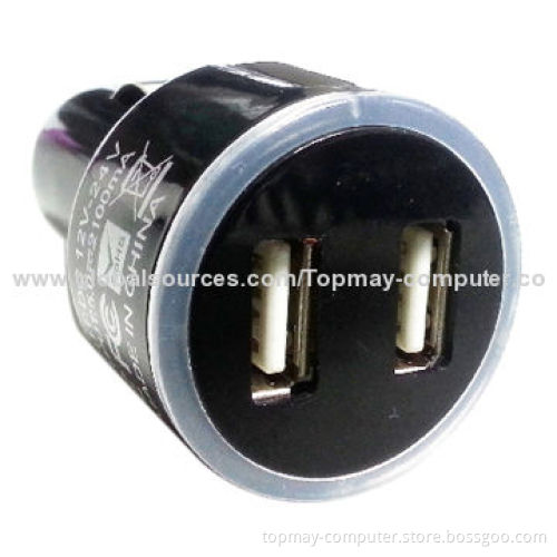 Car Charger for iPhone with Dual-USB Ports, 12-24V DC Input Voltage